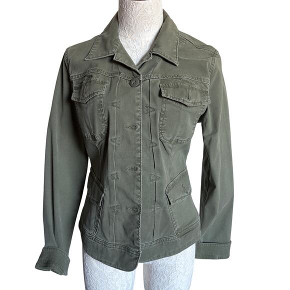 Lucky Brand Olive Utility Jacket Military Style Button Front M Streetwear - Picture 1 of 8